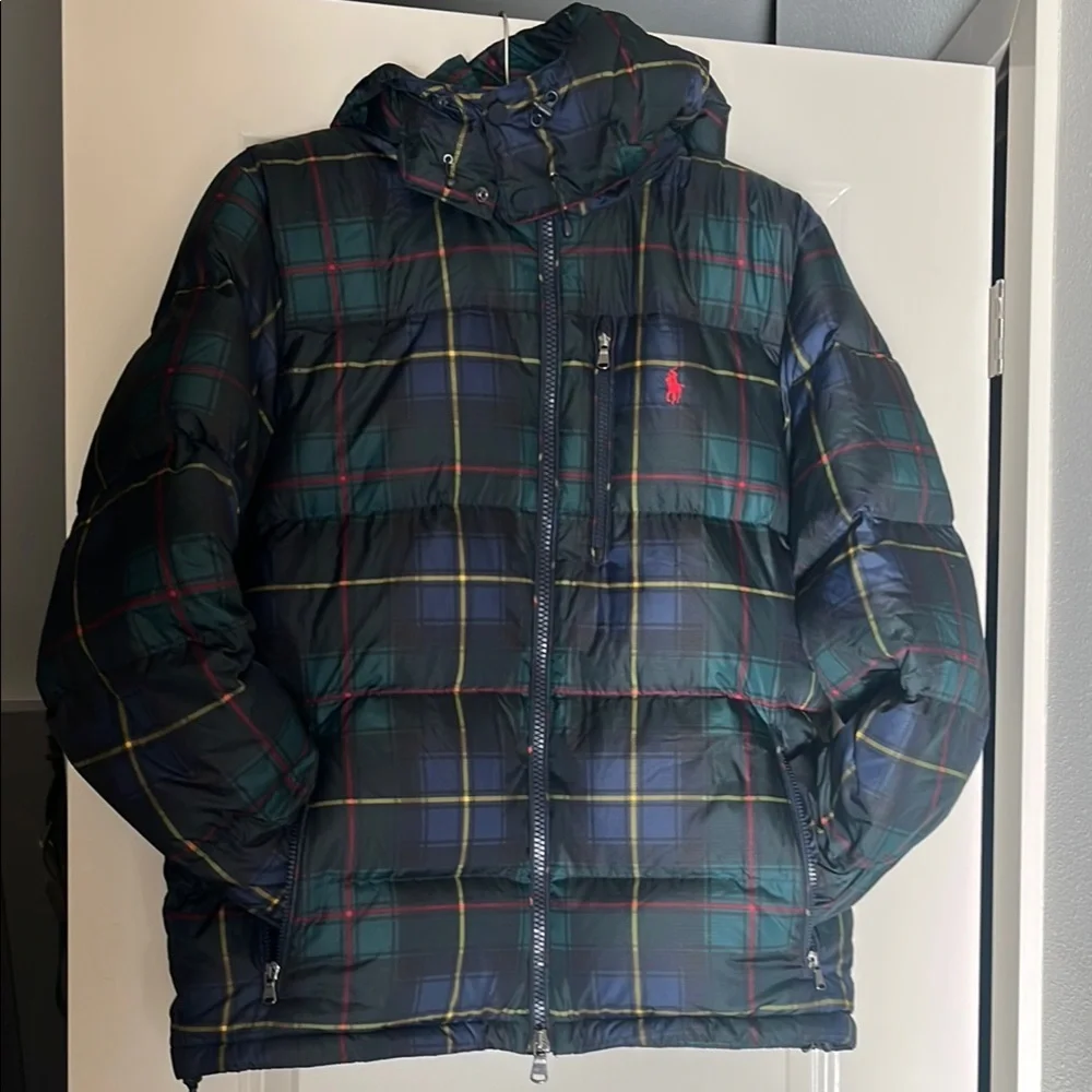 Polo by Ralph Lauren Men's Plaid Puffer Jacket - Navy - Picture 1 of 8